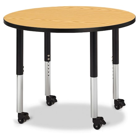 Jonti-Craft Berries Round Activity Table, 36 in. Diameter, Mobile, Oak/Black/Black 6488JCM210